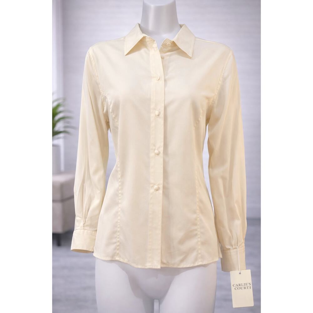 NWT Carlie’s Court Cream 100% Silk Button Front Blouse Size 10